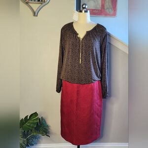 Lafayette 148 Pencil Skirt Red Silk Cotton Size 6